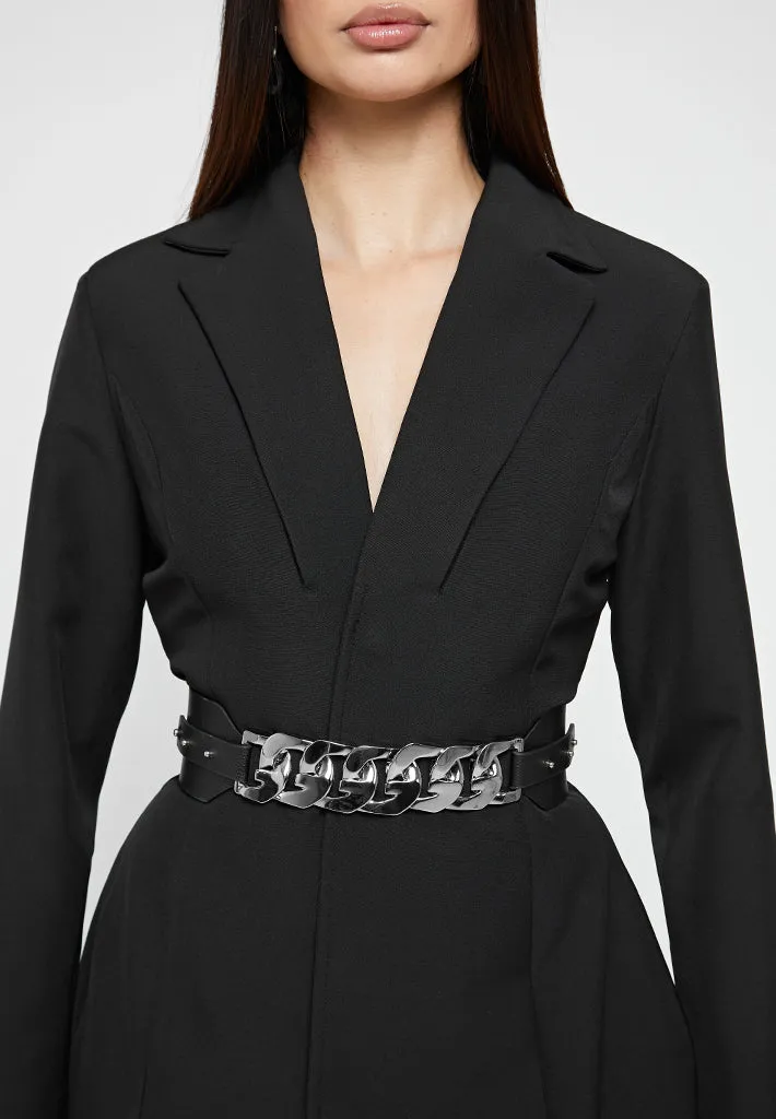 Chain Belted Blazer Dress - Black sold by Maniere De Voir product image thumbnail 5