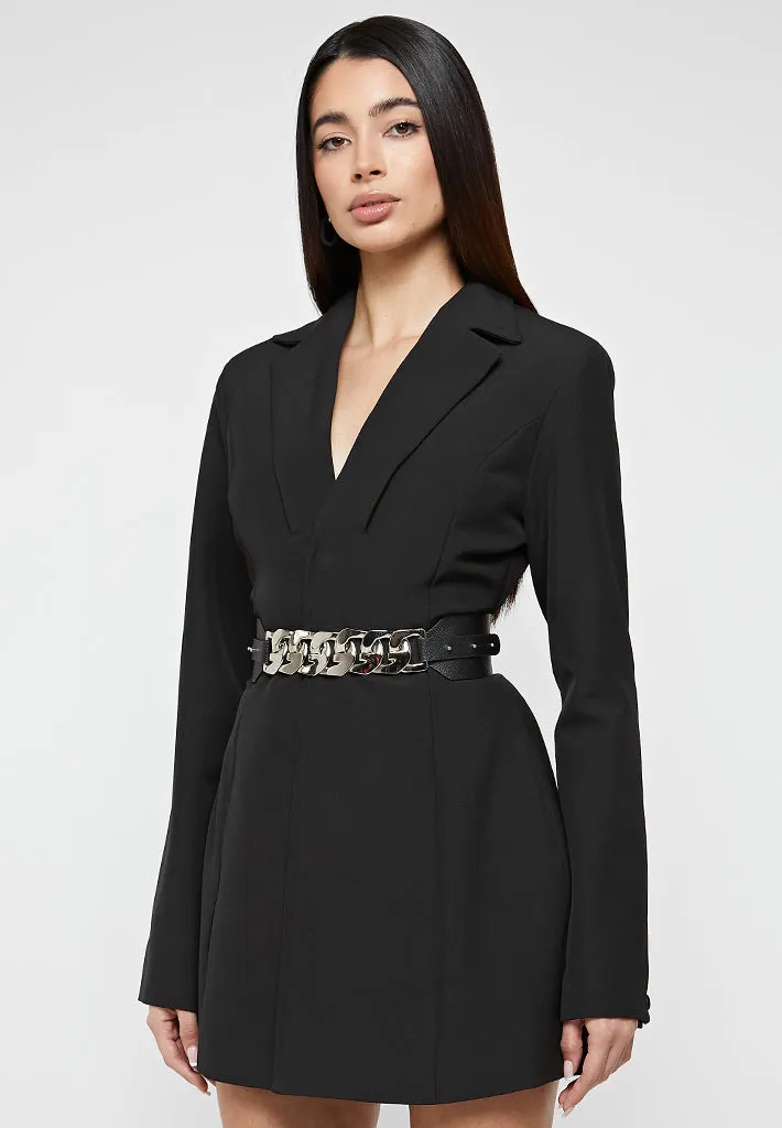 Chain Belted Blazer Dress - Black sold by Maniere De Voir product image thumbnail 3