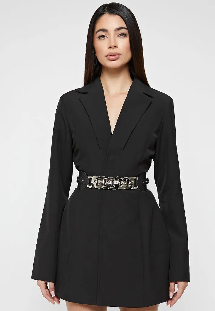 Chain Belted Blazer Dress - Black sold by Maniere De Voir product image thumbnail 2
