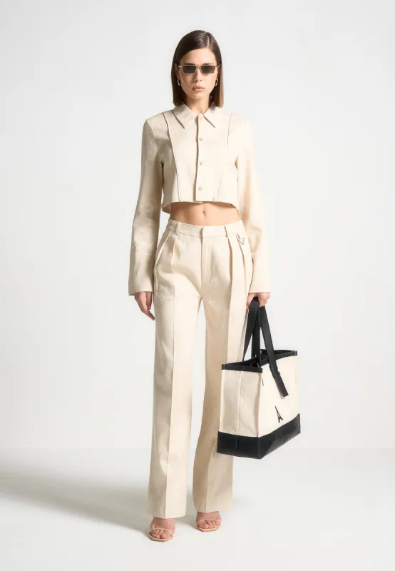 Florine - Linen Pintuck Cropped Shirt - Natural sold by Maniere De Voir