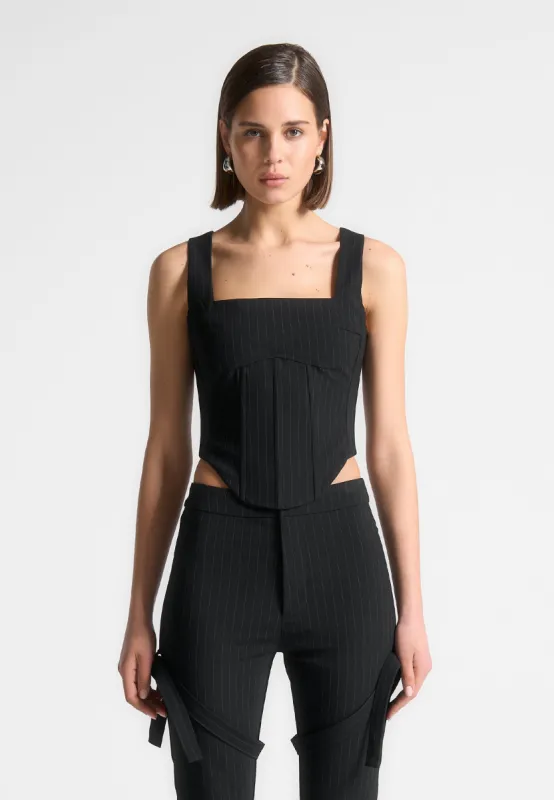 Square Neck Pinstripe Corset Top - Black sold by Maniere De Voir