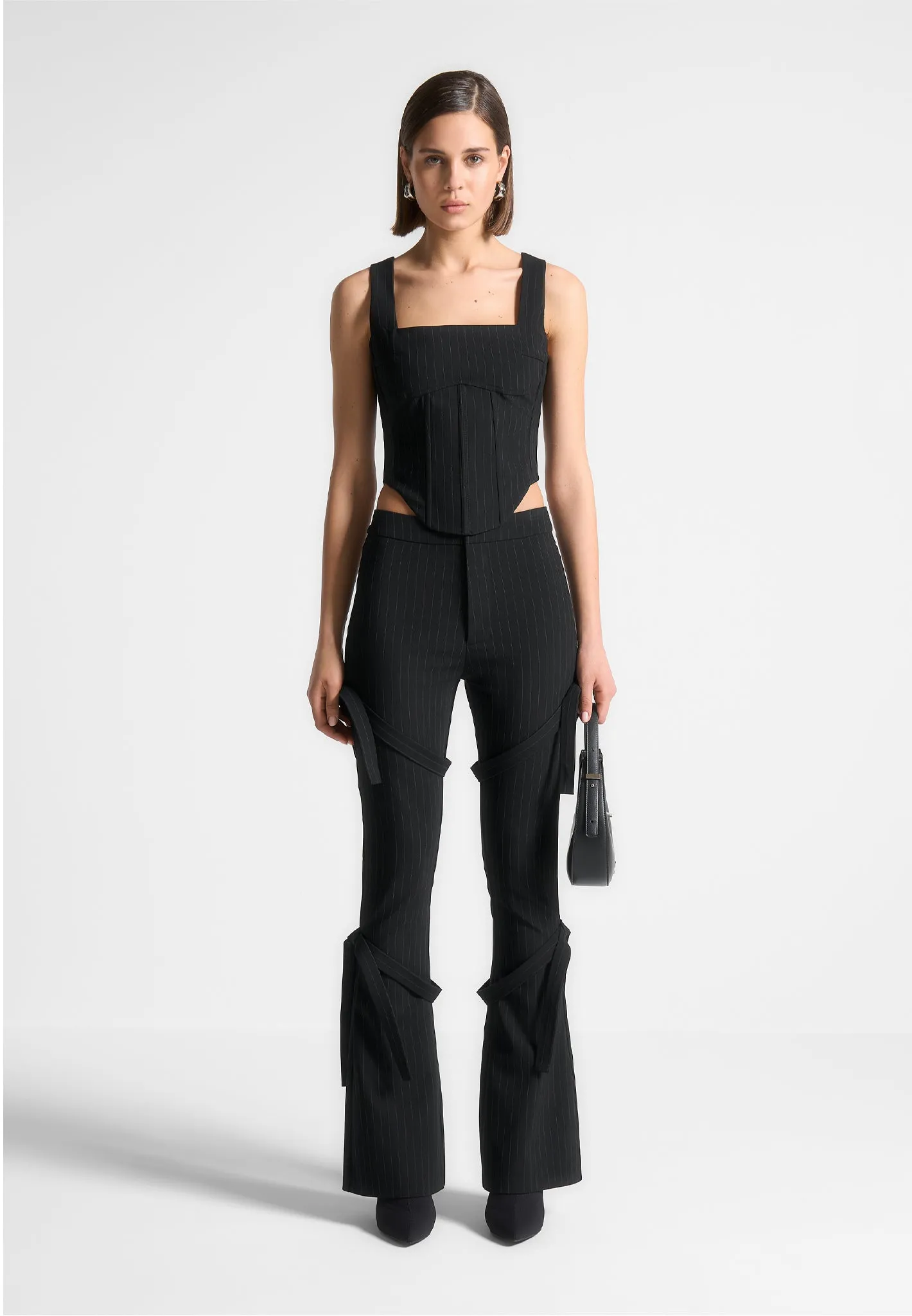 Square Neck Pinstripe Corset Top - Black sold by Maniere De Voir product image thumbnail 2