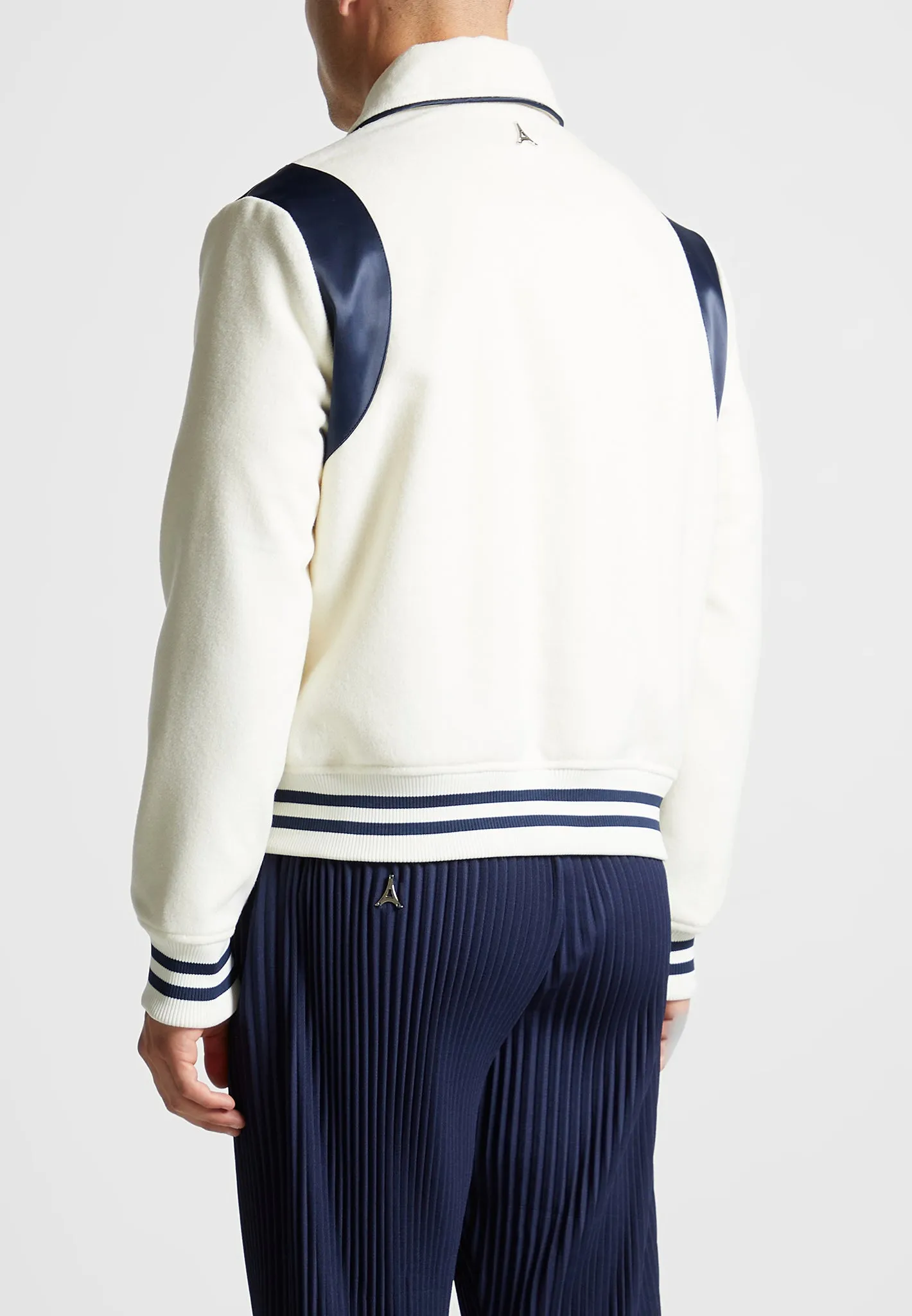 Satin Panelled Varsity Jacket - Off White sold by Maniere De Voir product image thumbnail 5