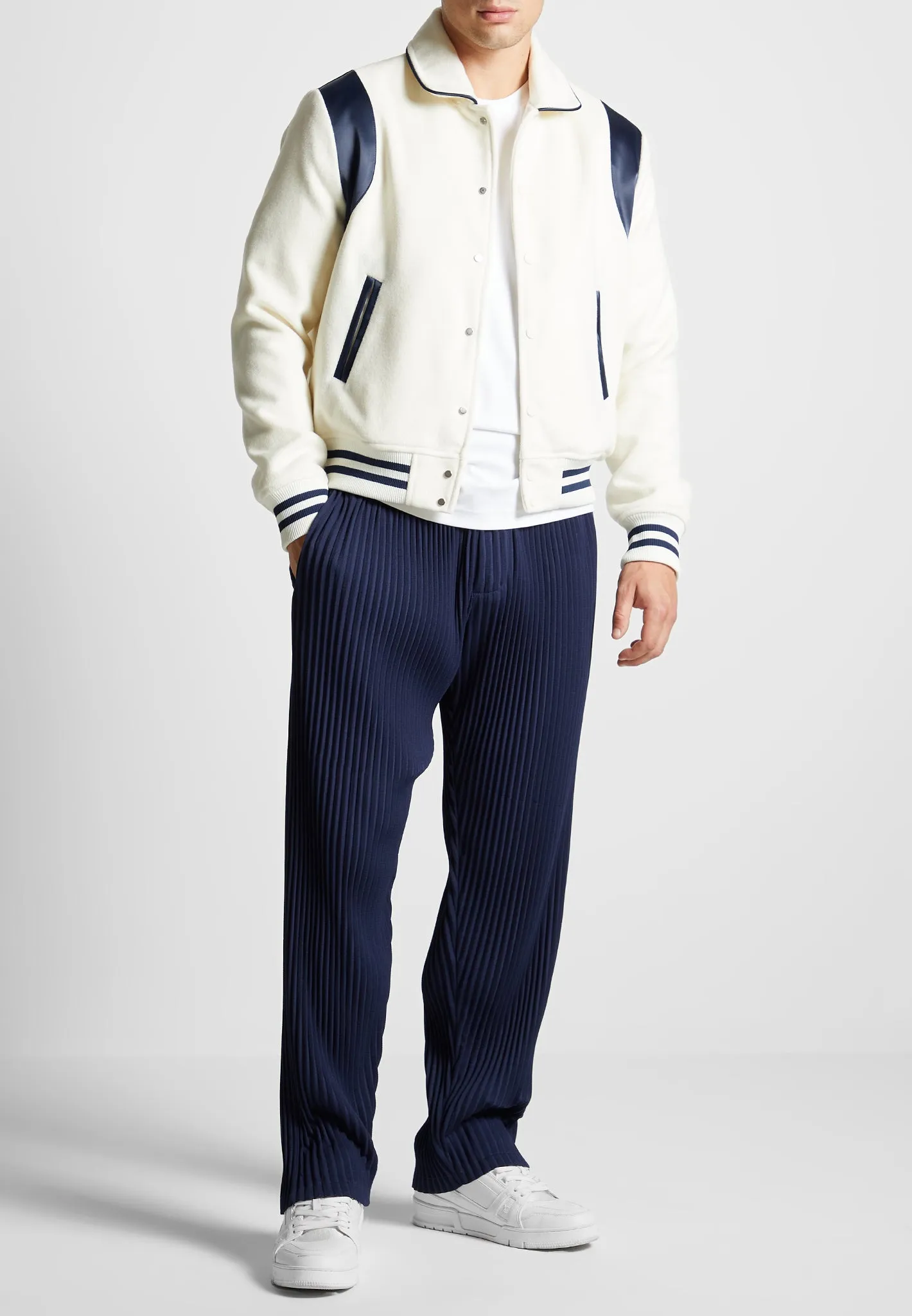 Satin Panelled Varsity Jacket - Off White sold by Maniere De Voir product image thumbnail 2
