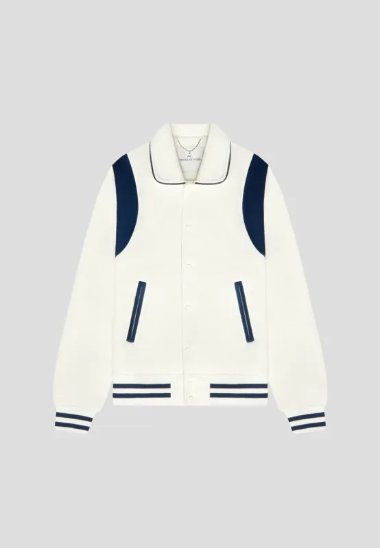 Satin Panelled Varsity Jacket - Off White sold by Maniere De Voir