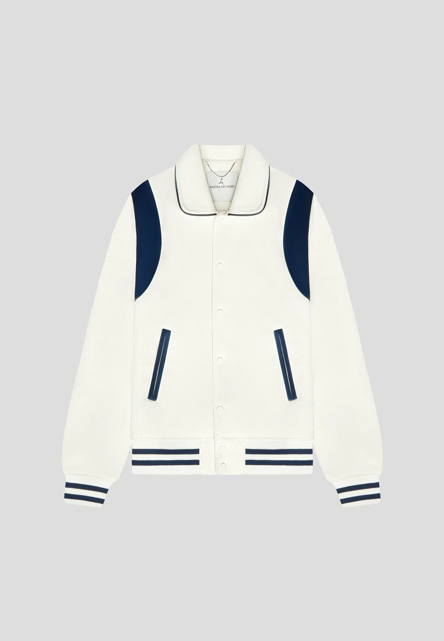 Satin Panelled Varsity Jacket - Off White sold by Maniere De Voir