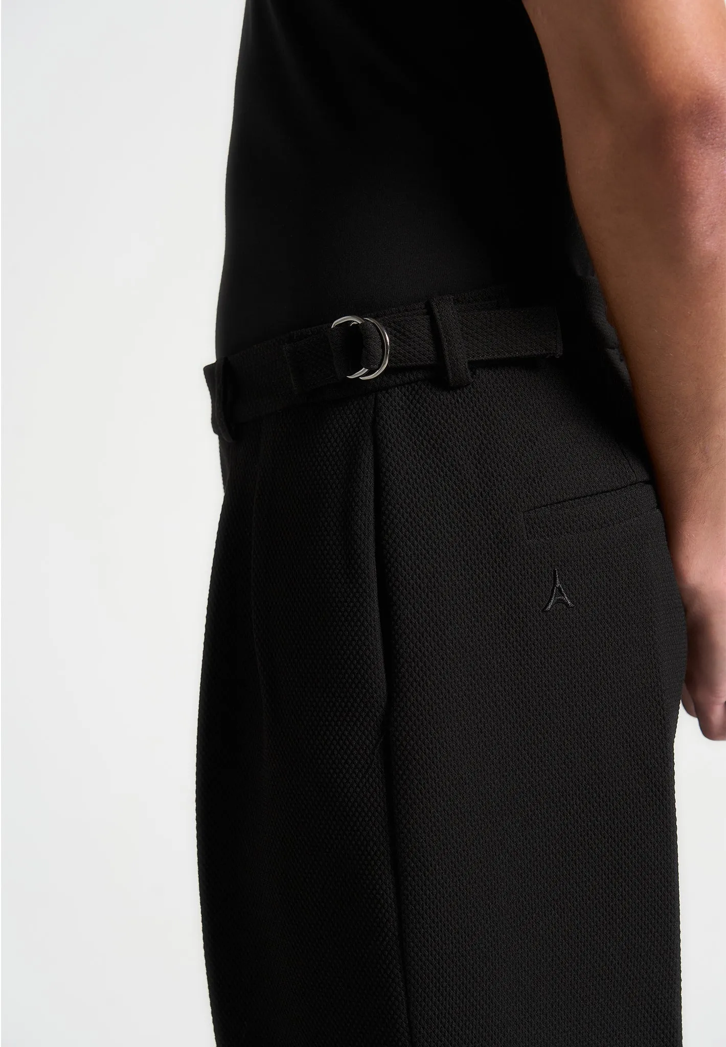 Relaxed Fit Textured Twin Pleat Tailored Trousers - Black sold by Maniere De Voir product image thumbnail 5
