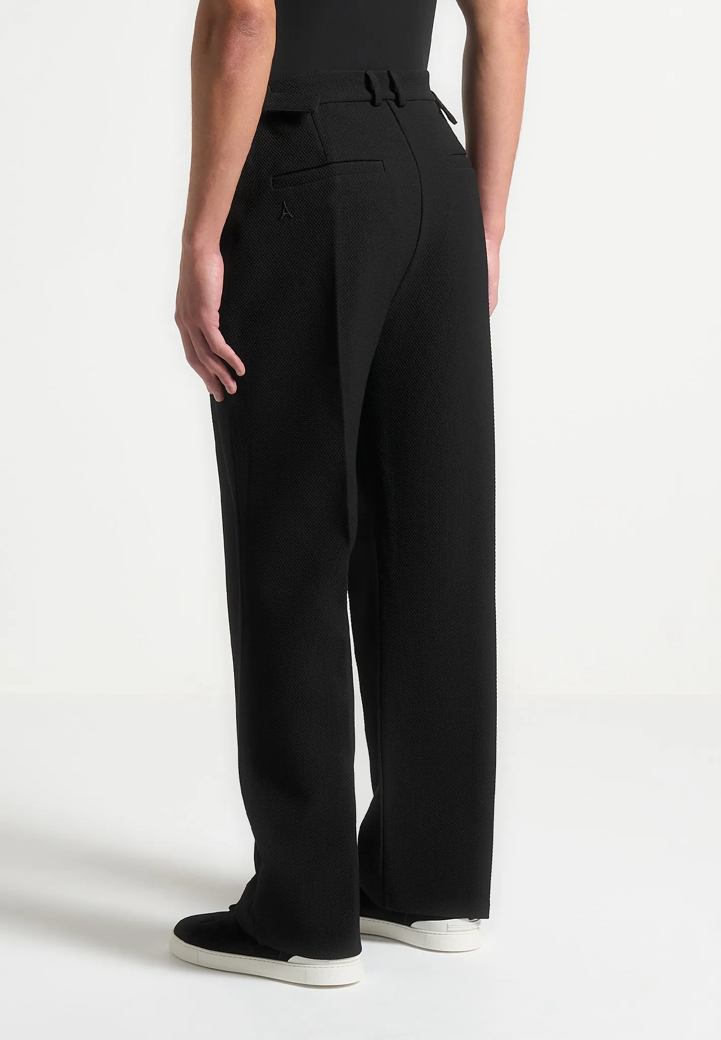 Relaxed Fit Textured Twin Pleat Tailored Trousers - Black sold by Maniere De Voir product image thumbnail 4