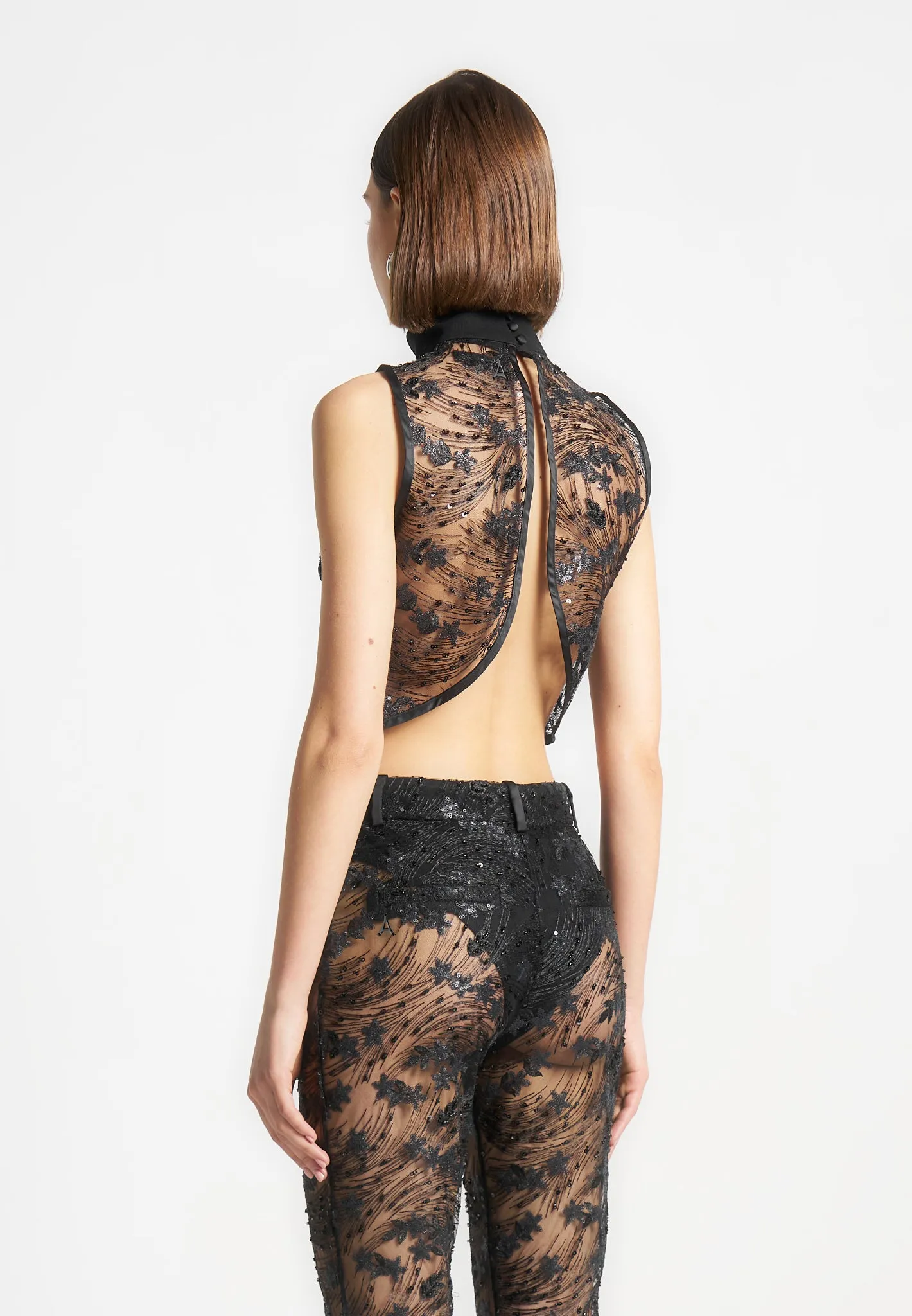 Embellished Lace Open Back Top - Black sold by Maniere De Voir product image thumbnail 5
