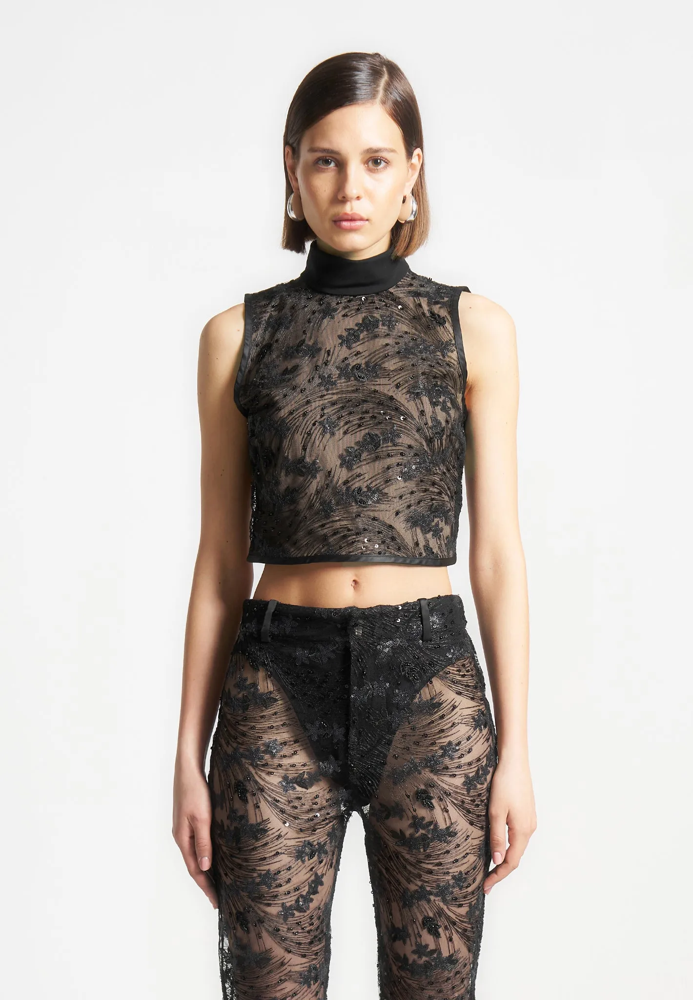 Embellished Lace Open Back Top - Black sold by Maniere De Voir product image thumbnail 4