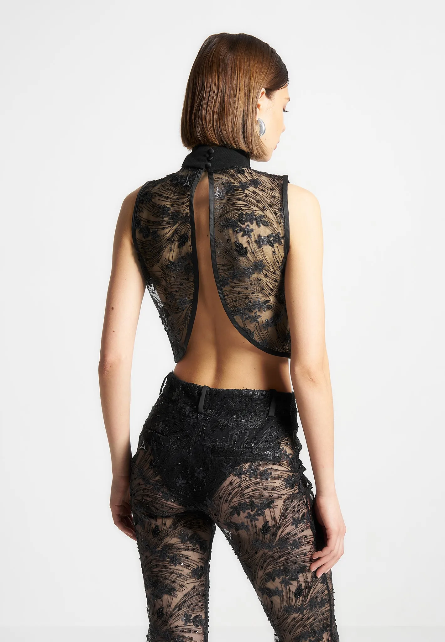 Embellished Lace Open Back Top - Black sold by Maniere De Voir product image thumbnail 3