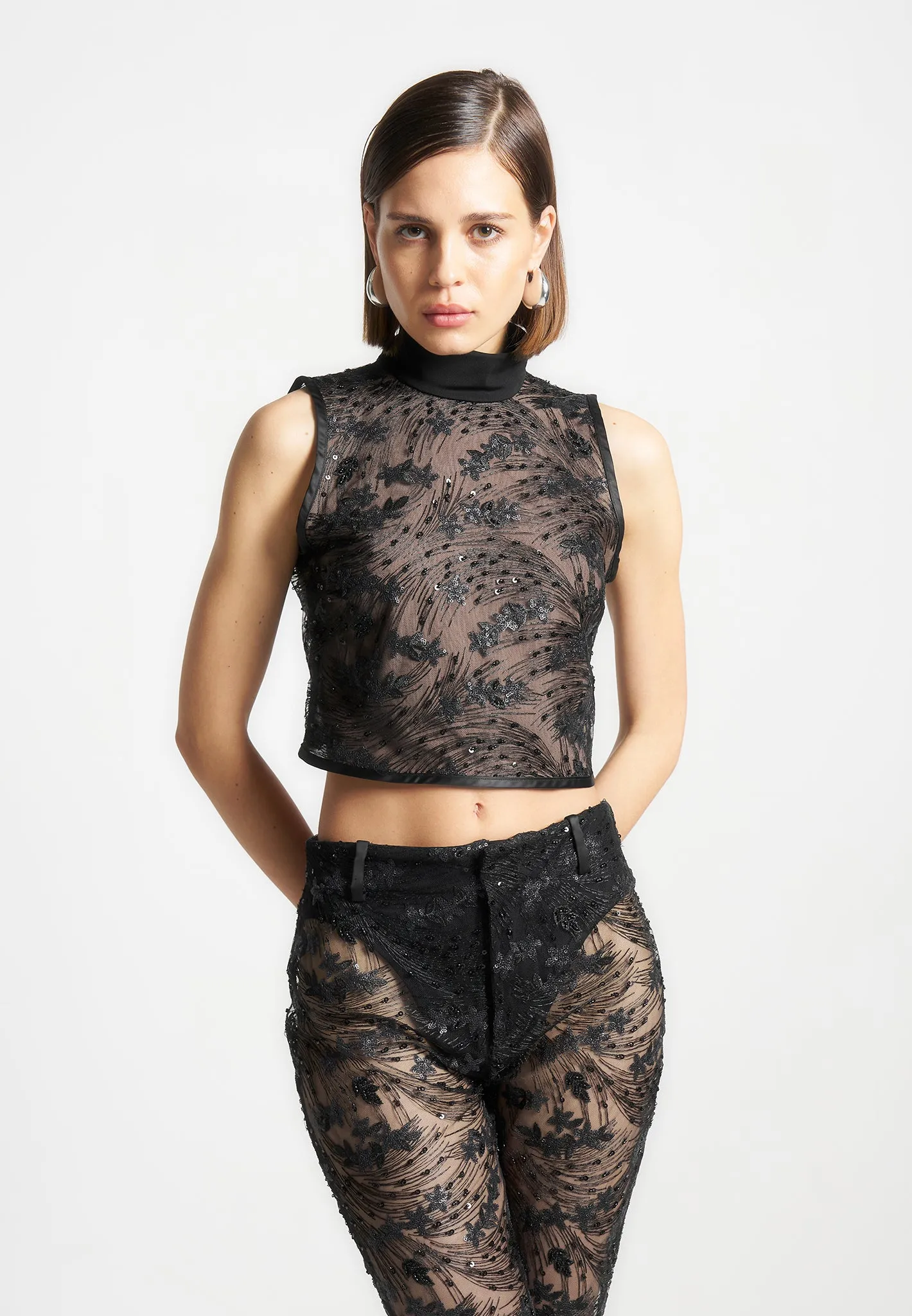 Embellished Lace Open Back Top - Black sold by Maniere De Voir product image thumbnail 2