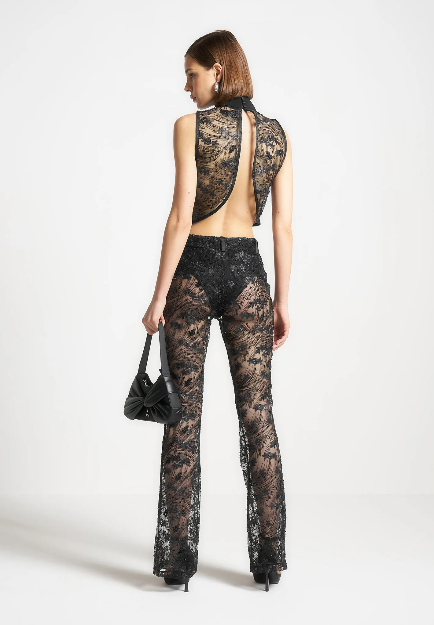 Embellished Lace Open Back Top - Black sold by Maniere De Voir
