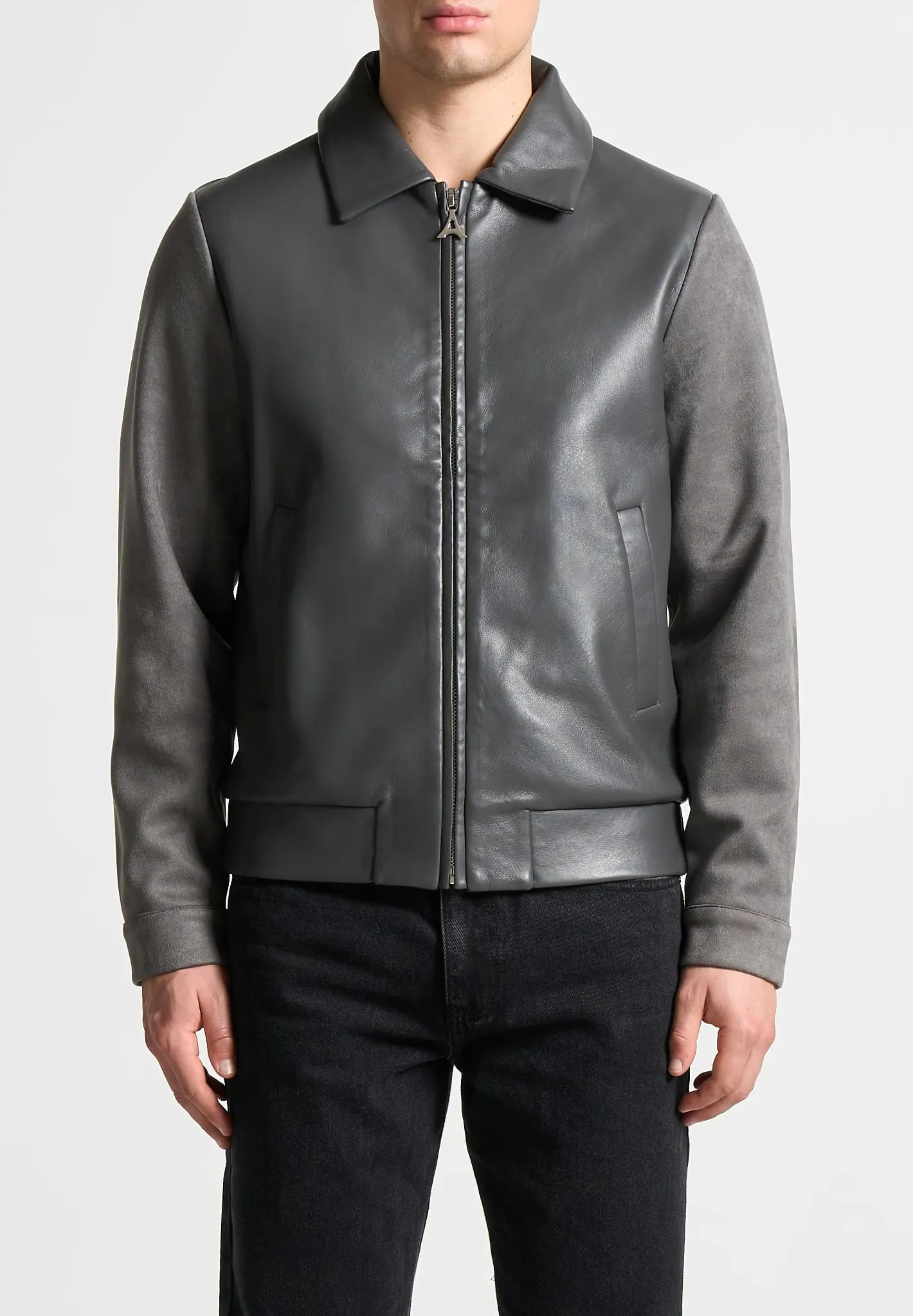 Leather & Suede Jacket - Grey sold by Maniere De Voir product image thumbnail 4