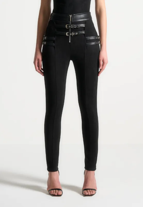 Suede Buckle Detail Leggings - Black sold by Maniere De Voir