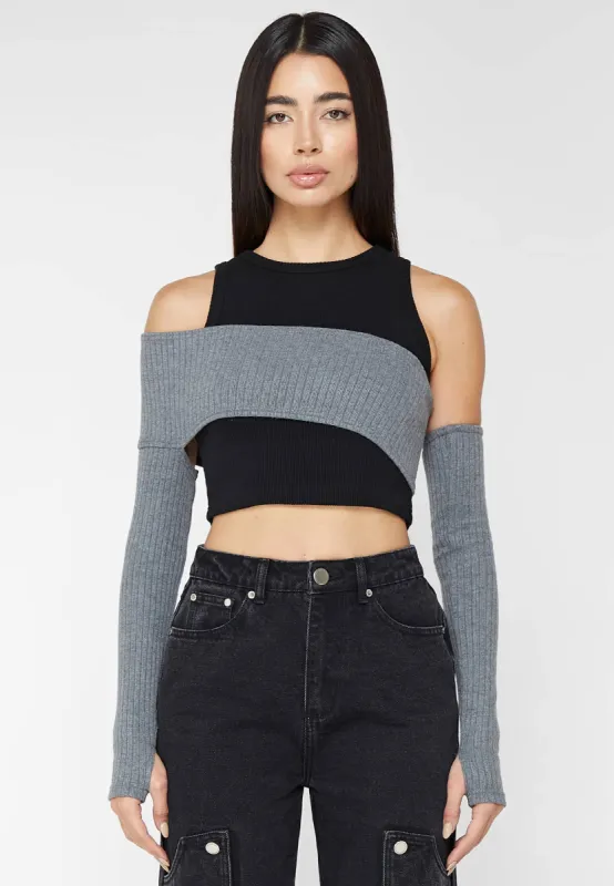 Crop Top with Knitted Overlay - Black/Grey sold by Maniere De Voir