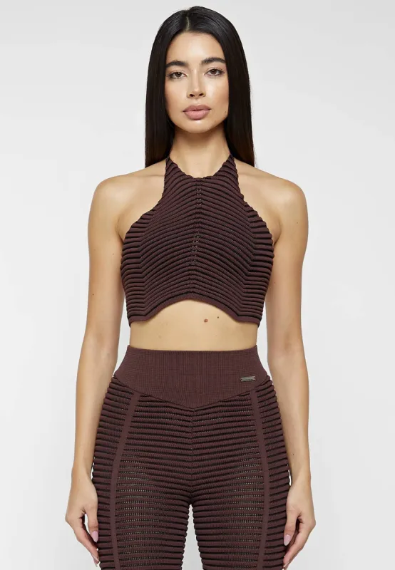Knitted Contour Halterneck Top - Brown/Black sold by Maniere De Voir