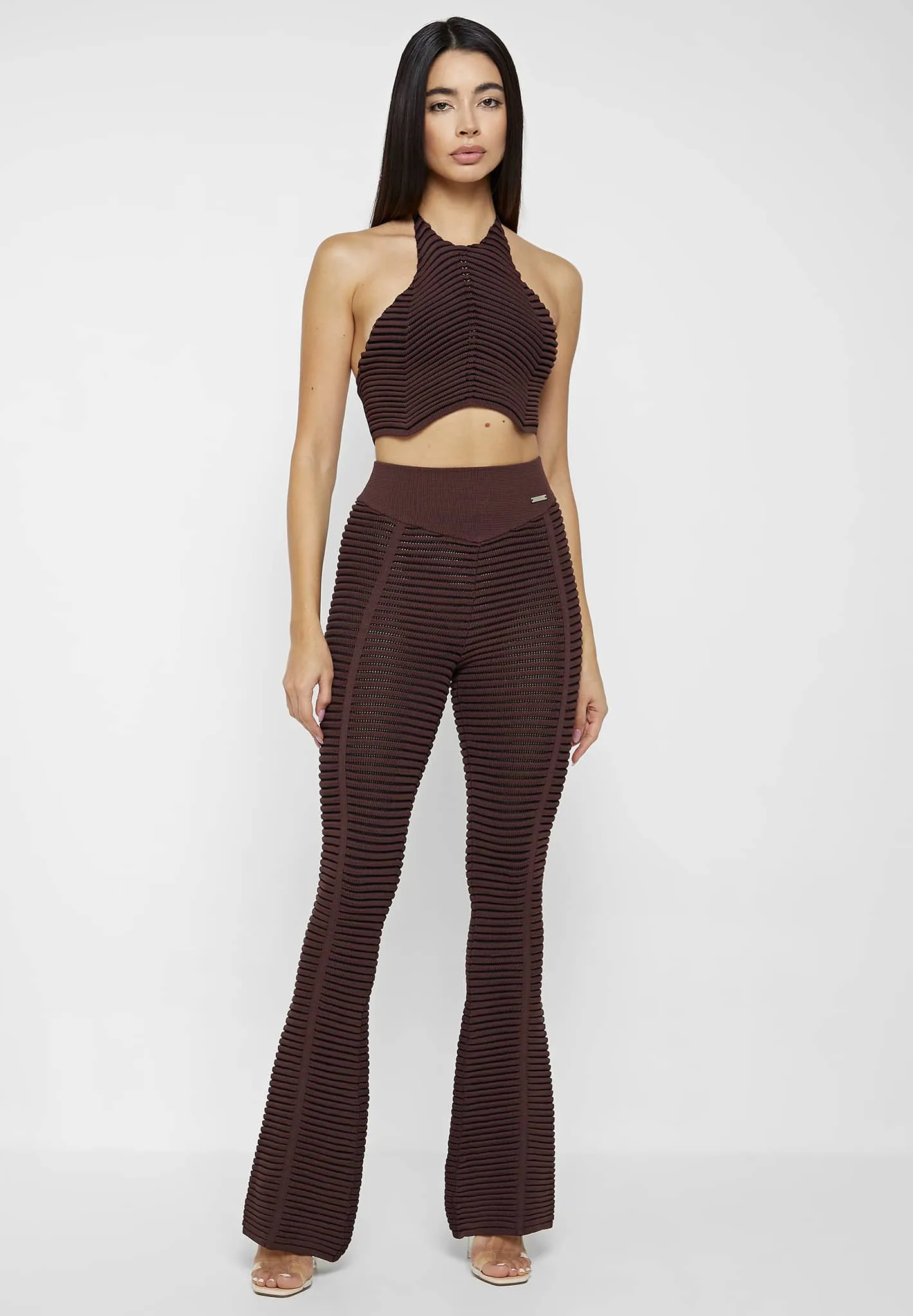 Knitted Contour Halterneck Top - Brown/Black sold by Maniere De Voir product image thumbnail 2
