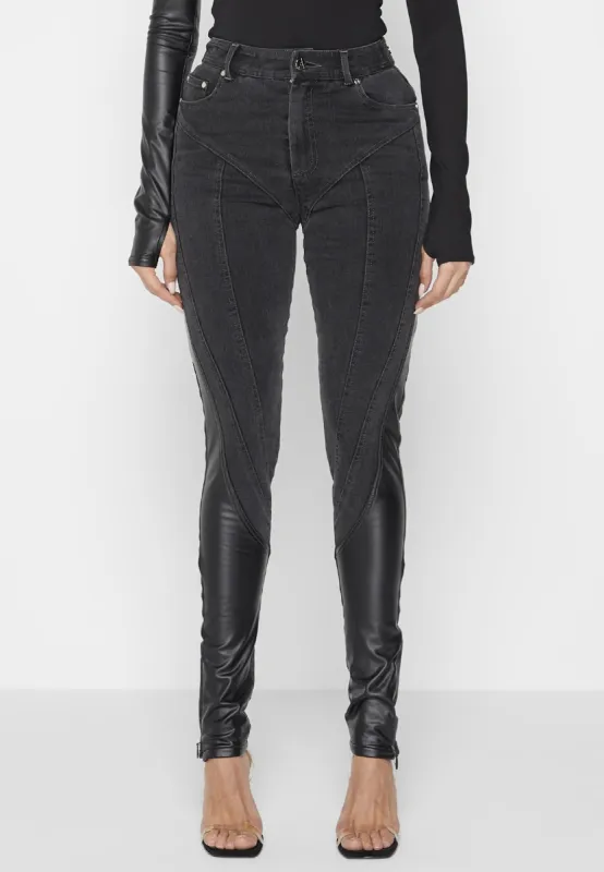 Leather Contour Skinny Jeans - Black made by Maniere De Voir