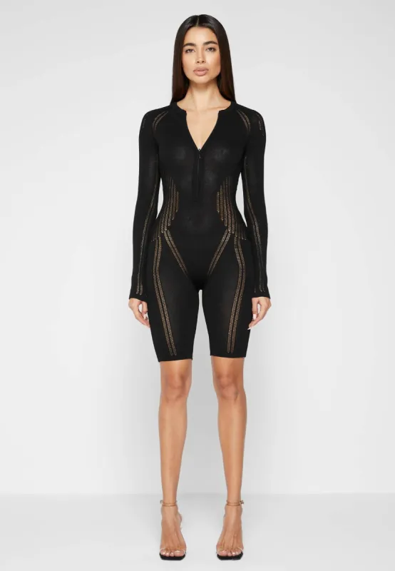 Knitted Contour Playsuit - Black sold by Maniere De Voir