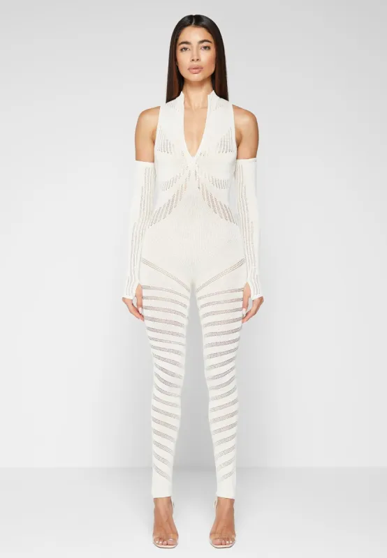 Knitted Contour Jumpsuit with Sleeves - Cream sold by Maniere De Voir