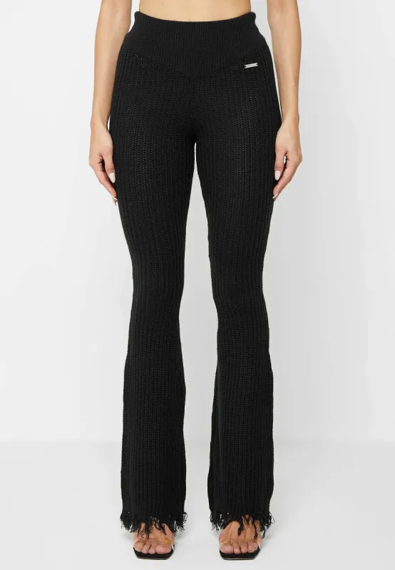 Distressed Knitted Fit and Flare Leggings - Black made by Maniere De Voir