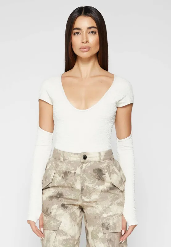 Shirred Cut Out Bodysuit - Off White sold by Maniere De Voir