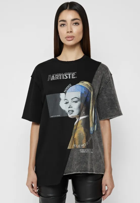 Split Graphic T Shirt - Washed Black sold by Maniere De Voir