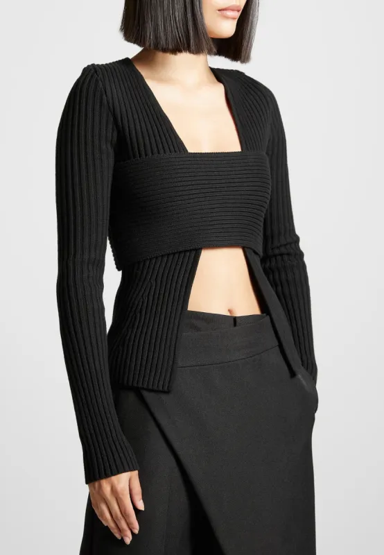 3-In-1 Knit Overlay Bandeau Cardigan - Black made by Maniere De Voir
