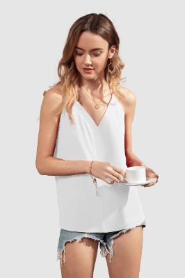 Solid Cami Blouse Sleeveless top sold by Amoretu