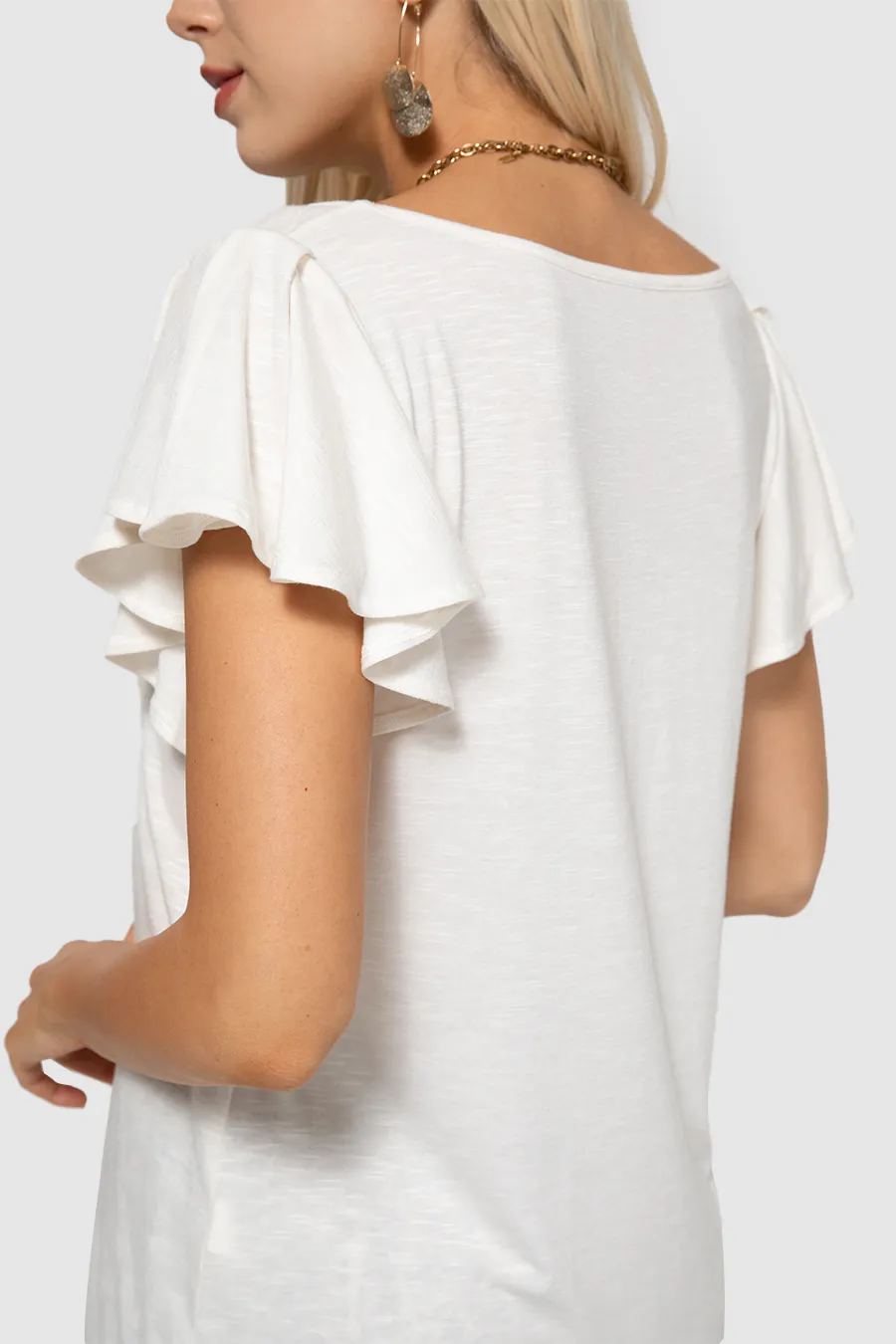 Ruffle Sleeve Crewneck Loose Pocket T Shirt sale sold by Amoretu product image thumbnail 2