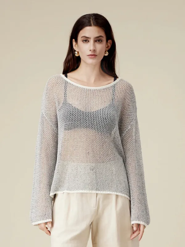Amoretu Linen Crochet Hollow Out Top sold by Amoretu