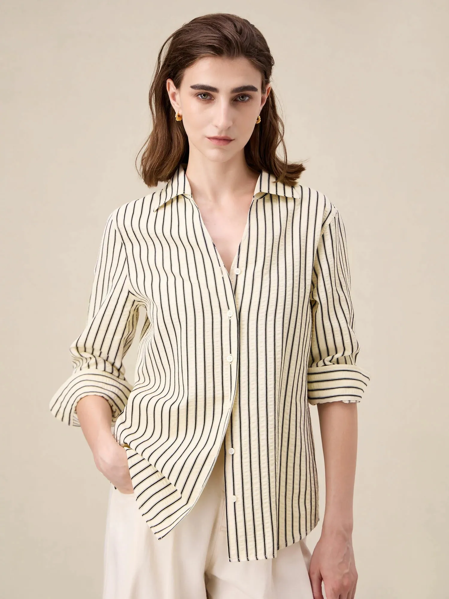 Amoretu Cotton Striped Button Down Shirt sold by Amoretu