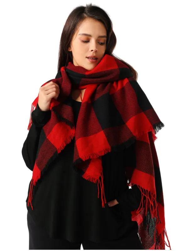 Vintage Grid Shawl with Tassel sold by Amoretu