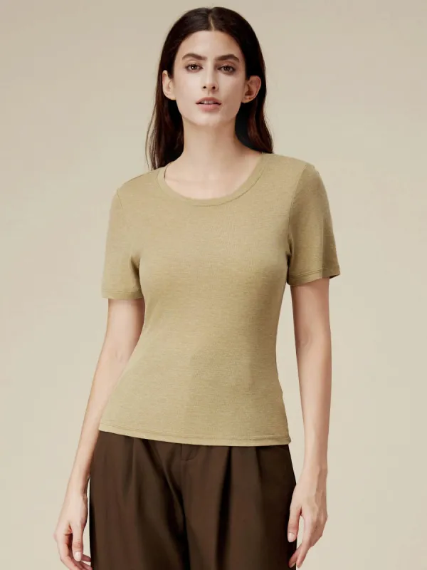 Amoretu Acetate Silk Classic Slim Fit T-Shirt sold by Amoretu