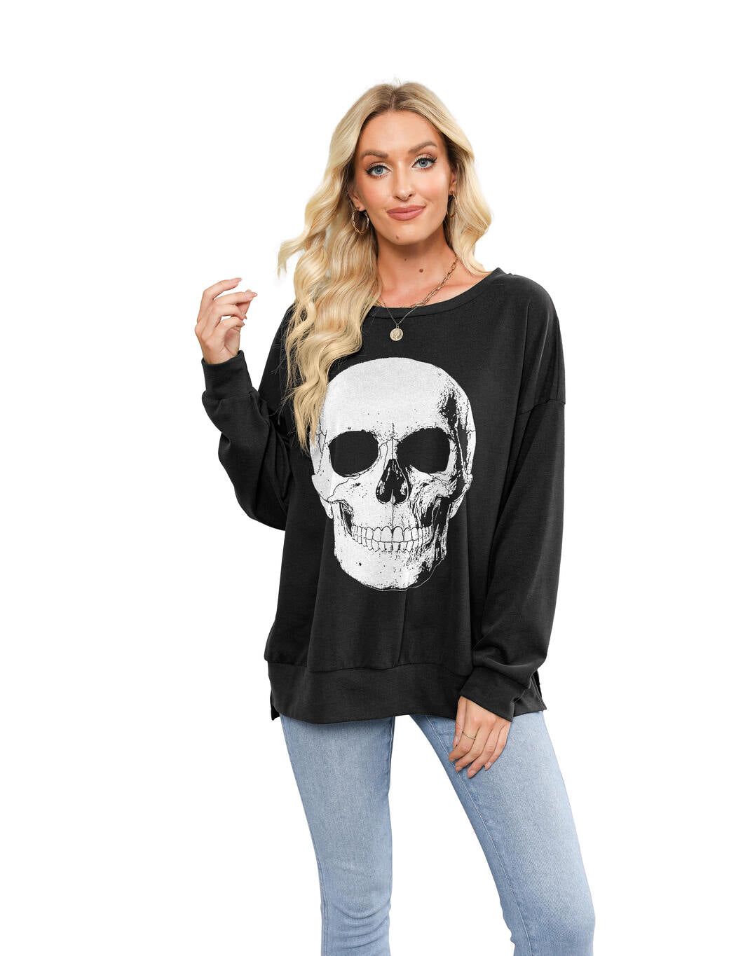 Long Sleeve Shirts Skeleton Graphic Stretchy Sweatshirts sold by Amoretu product image thumbnail 4