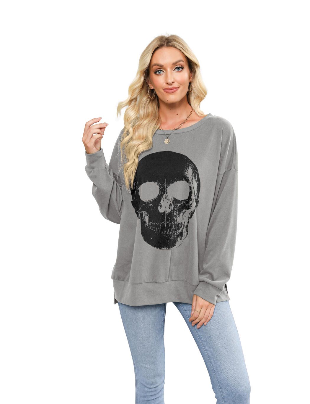 Long Sleeve Shirts Skeleton Graphic Stretchy Sweatshirts sold by Amoretu product image thumbnail 8