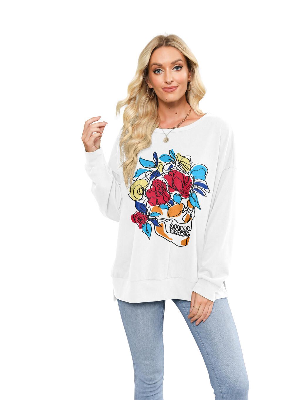 Long Sleeve Shirts Skeleton Graphic Stretchy Sweatshirts sold by Amoretu product image thumbnail 5