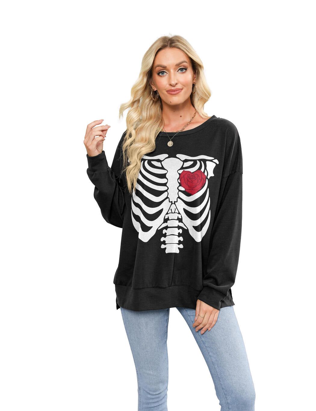 Long Sleeve Shirts Skeleton Graphic Stretchy Sweatshirts sold by Amoretu product image thumbnail 11