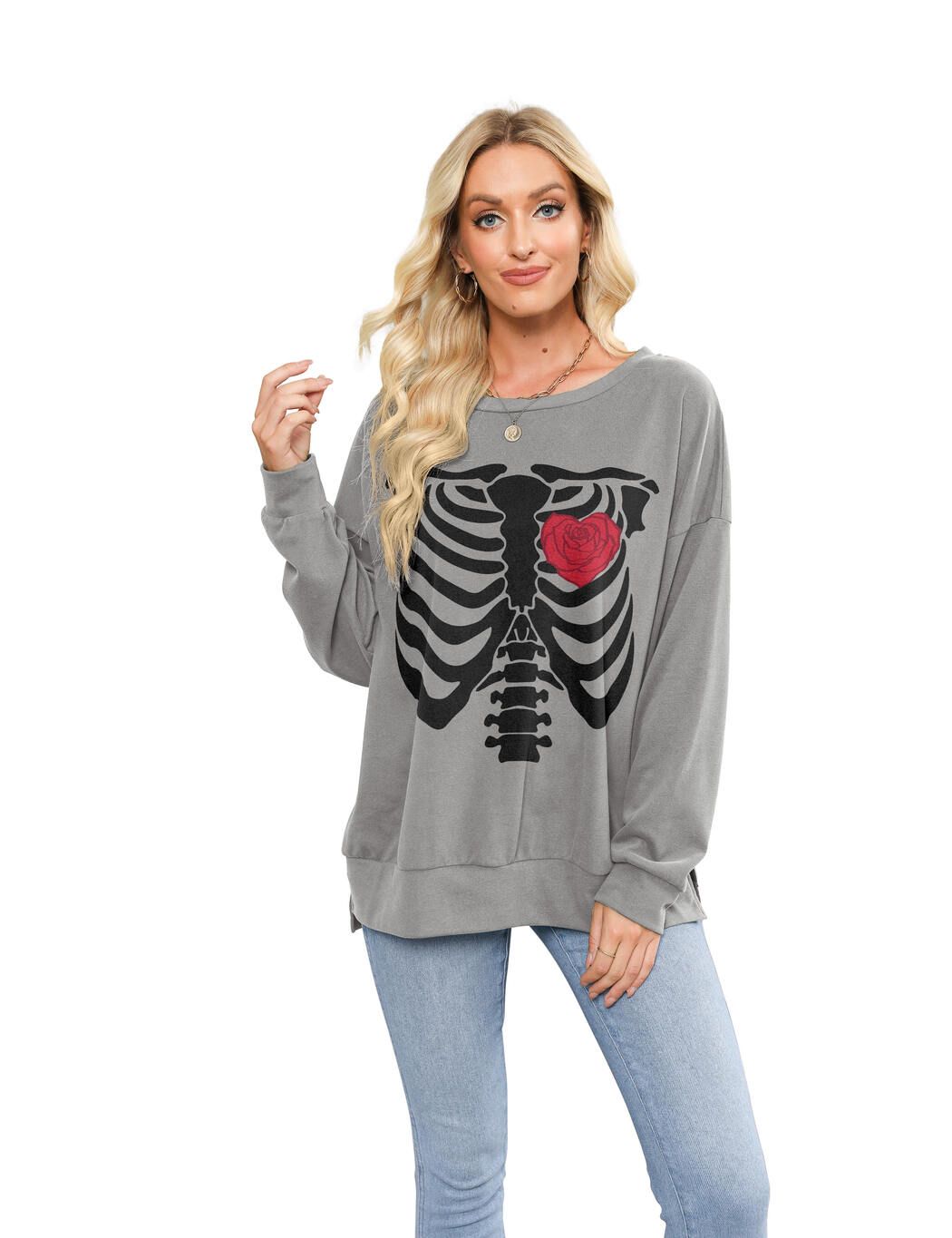 Long Sleeve Shirts Skeleton Graphic Stretchy Sweatshirts sold by Amoretu product image thumbnail 10