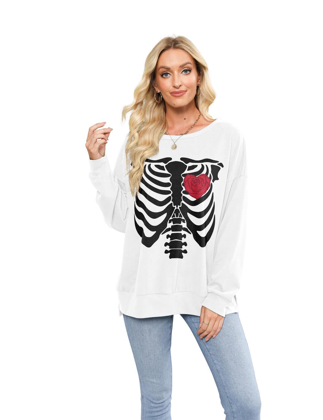 Long Sleeve Shirts Skeleton Graphic Stretchy Sweatshirts sold by Amoretu product image thumbnail 12