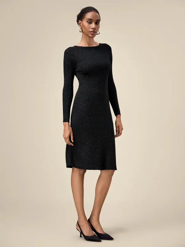 Amoretu Wool Gold Silver Yarn Long Sleeve Knit Dress sold by Amoretu