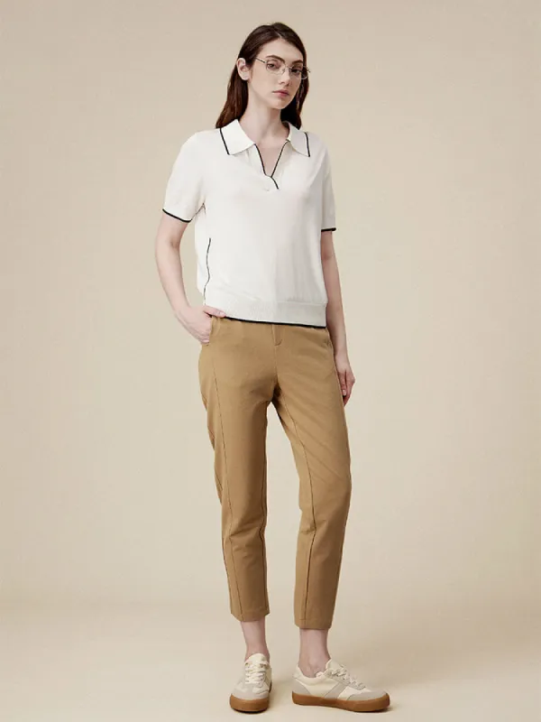 Amoretu 85.1% Lyocell Polo Top Cotton Linen Pencil Pants 2 Piece Set sold by Amoretu