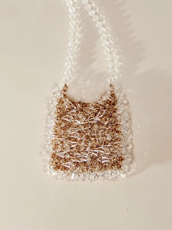 Handmade Weave Acrylic Beaded Crossbody Bag sold by Amoretu