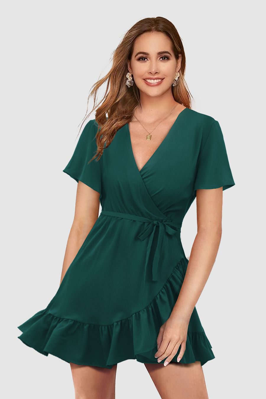 Cute Wrap Ruffle Mini Dress Sale sold by Amoretu