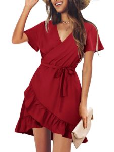 Cute Wrap Ruffle Mini Dress Sale sold by Amoretu