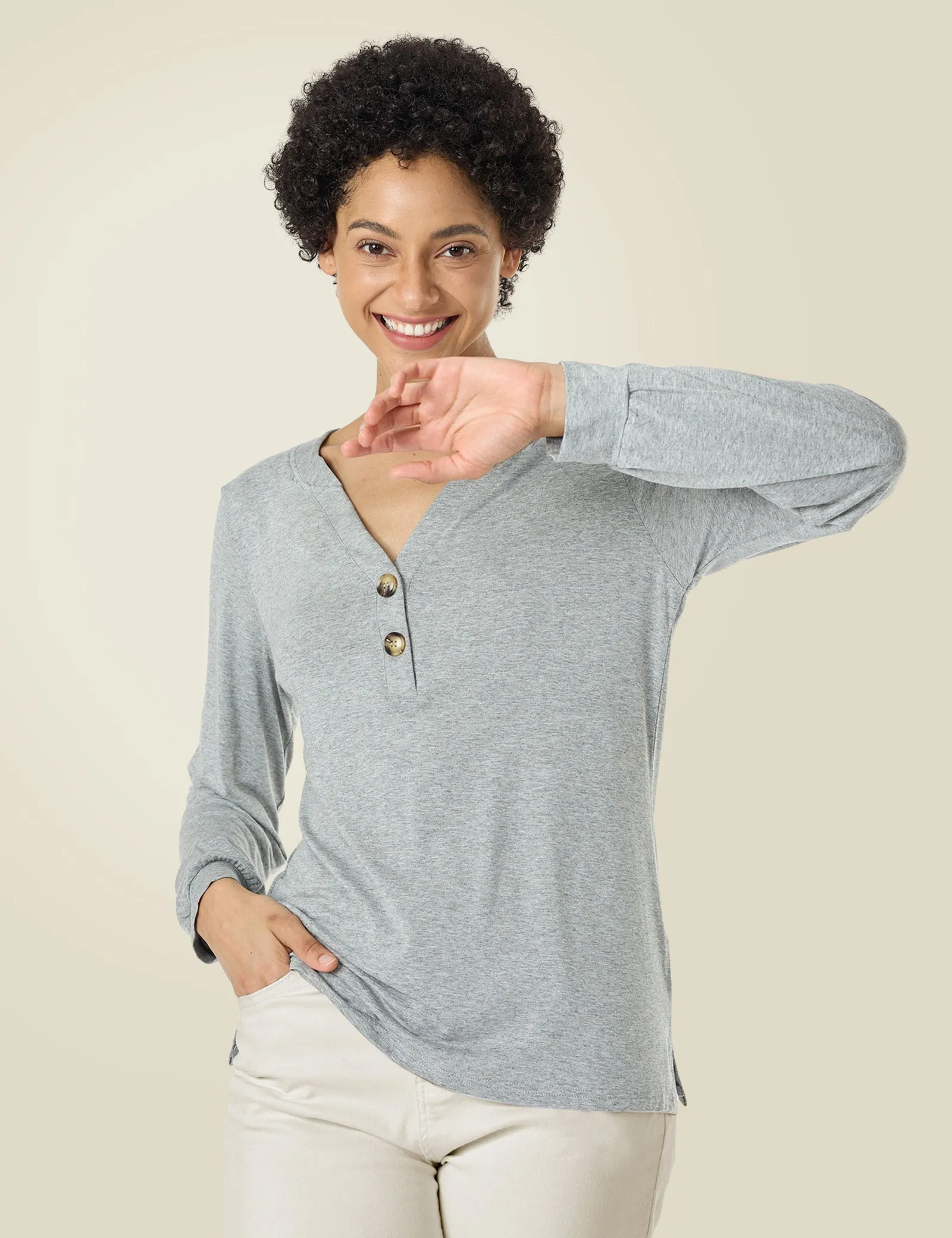 Long Sleeve Button Down Henley V Neck T Shirt sold by Amoretu product image thumbnail 3