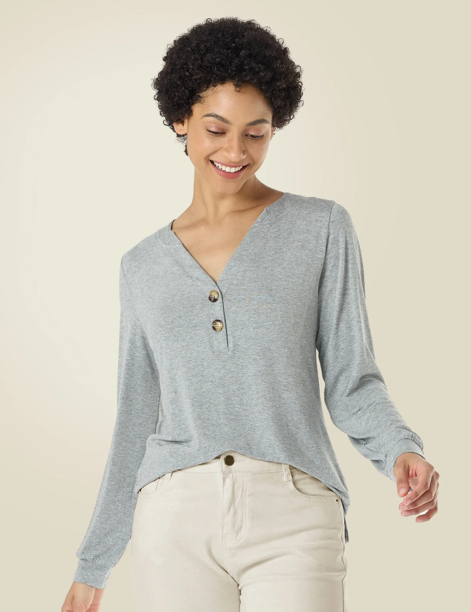 Long Sleeve Button Down Henley V Neck T Shirt sold by Amoretu product image thumbnail 2