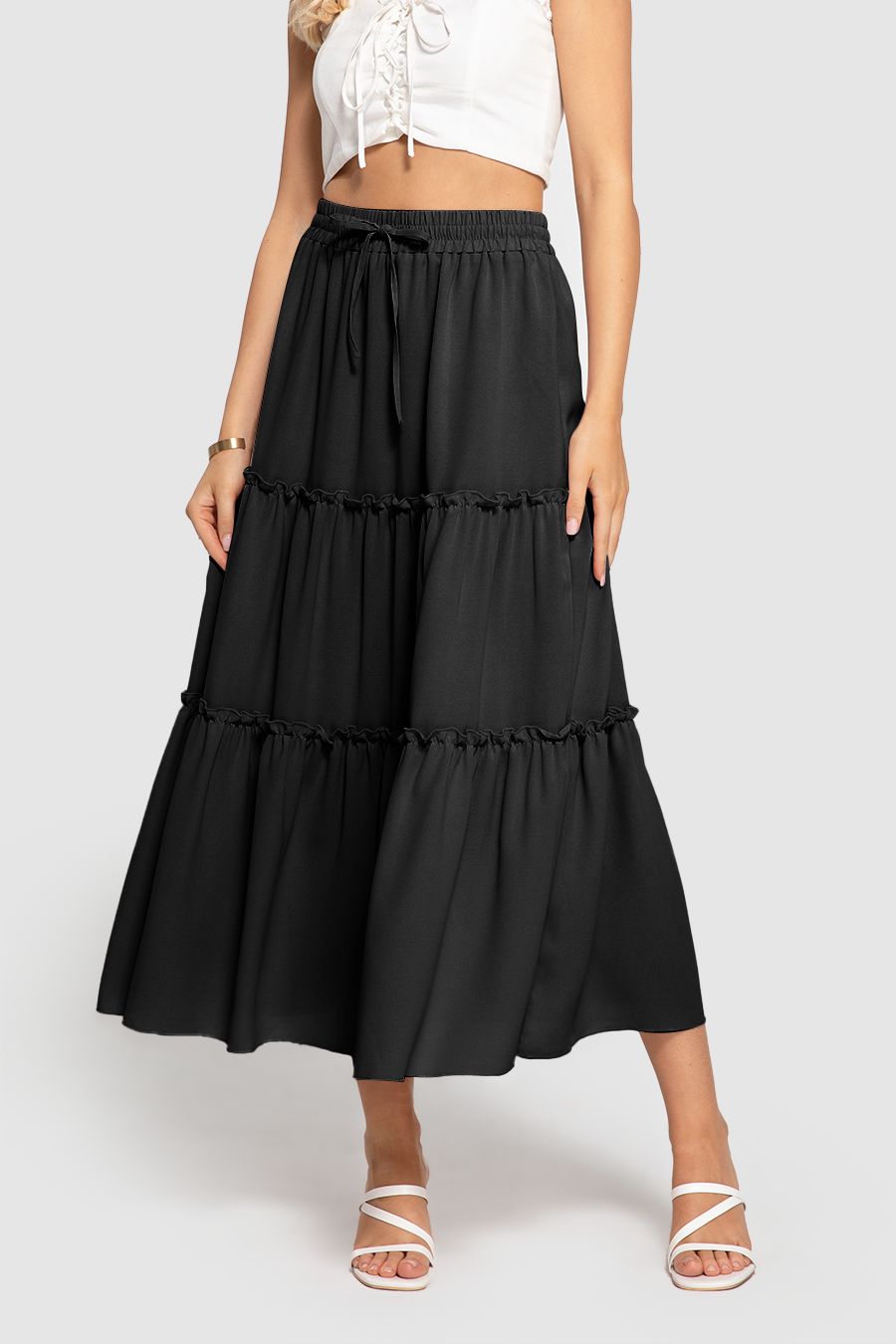 High Waist Ruffle Skirt sold by Amoretu