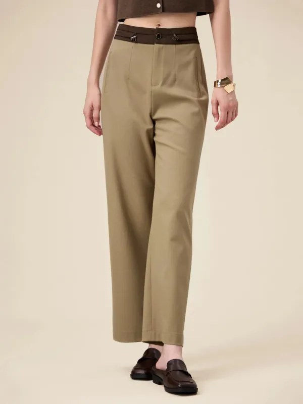 Amoretu Wool Waist Colorblock Drawstring Straight Pants sold by Amoretu